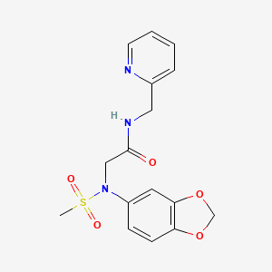 molecular formula C16H17N3O5S B4385507 N~2~-1,3-benzodioxol-5-yl-N~2~-(methylsulfonyl)-N~1~-(2-pyridinylmethyl)glycinamide 
