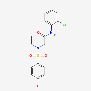 molecular formula C16H16ClFN2O3S B4385625 N-(2-chlorophenyl)-N~2~-ethyl-N~2~-[(4-fluorophenyl)sulfonyl]glycinamide 
