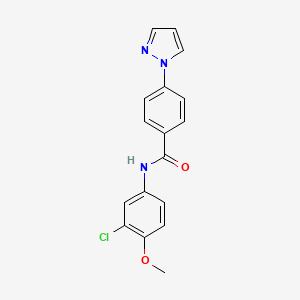 molecular formula C17H14ClN3O2 B4385634 N-(3-chloro-4-methoxyphenyl)-4-(1H-pyrazol-1-yl)benzamide 
