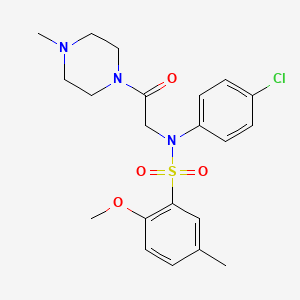 molecular formula C21H26ClN3O4S B4385974 N-(4-CHLOROPHENYL)-2-METHOXY-5-METHYL-N-[2-(4-METHYLPIPERAZIN-1-YL)-2-OXOETHYL]BENZENE-1-SULFONAMIDE 
