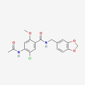 molecular formula C18H17ClN2O5 B4386141 N-[(2H-1,3-BENZODIOXOL-5-YL)METHYL]-5-CHLORO-4-ACETAMIDO-2-METHOXYBENZAMIDE 