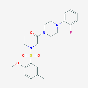 molecular formula C22H28FN3O4S B4386194 N-ethyl-N-[2-[4-(2-fluorophenyl)piperazin-1-yl]-2-oxoethyl]-2-methoxy-5-methylbenzenesulfonamide 