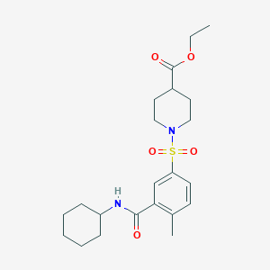 molecular formula C22H32N2O5S B4387407 Ethyl 1-[3-(cyclohexylcarbamoyl)-4-methylphenyl]sulfonylpiperidine-4-carboxylate 
