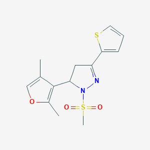 molecular formula C14H16N2O3S2 B4387467 3-(2,4-Dimethylfuran-3-yl)-2-methylsulfonyl-5-thiophen-2-yl-3,4-dihydropyrazole 