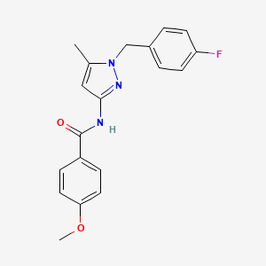 molecular formula C19H18FN3O2 B4389741 N-[1-[(4-fluorophenyl)methyl]-5-methylpyrazol-3-yl]-4-methoxybenzamide 