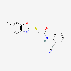 molecular formula C17H13N3O2S B4391083 N-(2-cyanophenyl)-2-[(6-methyl-1,3-benzoxazol-2-yl)sulfanyl]acetamide 