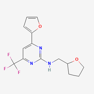 molecular formula C14H14F3N3O2 B4391376 N-[4-(2-FURYL)-6-(TRIFLUOROMETHYL)-2-PYRIMIDINYL]-N-TETRAHYDRO-2-FURANYLMETHYLAMINE 