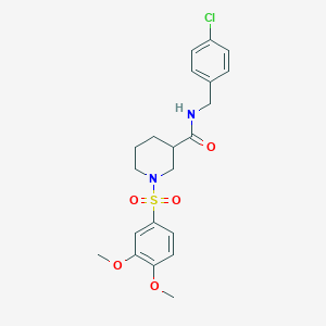 molecular formula C21H25ClN2O5S B4391730 N-[(4-chlorophenyl)methyl]-1-(3,4-dimethoxyphenyl)sulfonylpiperidine-3-carboxamide 