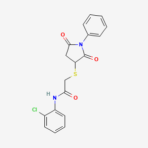 molecular formula C18H15ClN2O3S B4391895 N-(2-chlorophenyl)-2-(2,5-dioxo-1-phenylpyrrolidin-3-yl)sulfanylacetamide 