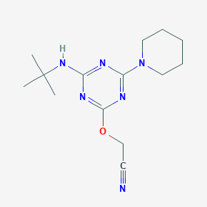 molecular formula C14H22N6O B4392009 2-[[4-(Tert-butylamino)-6-piperidin-1-yl-1,3,5-triazin-2-yl]oxy]acetonitrile 