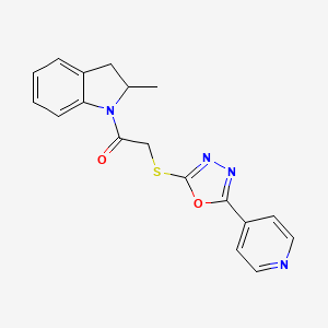 molecular formula C18H16N4O2S B4392242 1-(2-methyl-2,3-dihydro-1H-indol-1-yl)-2-{[5-(pyridin-4-yl)-1,3,4-oxadiazol-2-yl]sulfanyl}ethanone 