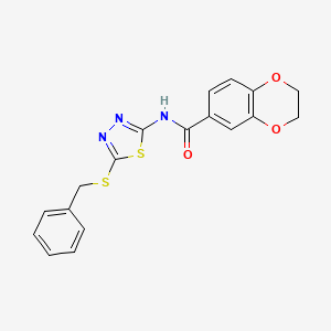 molecular formula C18H15N3O3S2 B4392415 N-[5-(benzylsulfanyl)-1,3,4-thiadiazol-2-yl]-2,3-dihydro-1,4-benzodioxine-6-carboxamide 