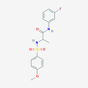 molecular formula C16H17FN2O4S B4393690 N-(3-fluorophenyl)-2-[(4-methoxyphenyl)sulfonylamino]propanamide 