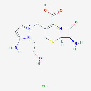 molecular formula C13H18ClN5O4S B043946 (6R,7R)-7-amino-3-[[3-amino-2-(2-hydroxyethyl)pyrazol-1-ium-1-yl]methyl]-8-oxo-5-thia-1-azabicyclo[4.2.0]oct-2-ene-2-carboxylic acid;chloride CAS No. 122841-17-2