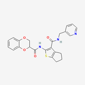 molecular formula C23H21N3O4S B4395011 N-{3-[(pyridin-3-ylmethyl)carbamoyl]-5,6-dihydro-4H-cyclopenta[b]thiophen-2-yl}-2,3-dihydro-1,4-benzodioxine-2-carboxamide 