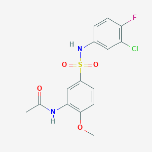 molecular formula C15H14ClFN2O4S B4395260 N-{5-[(3-chloro-4-fluorophenyl)sulfamoyl]-2-methoxyphenyl}acetamide 