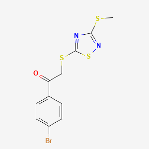 molecular formula C11H9BrN2OS3 B4396145 1-(4-Bromophenyl)-2-{[3-(methylsulfanyl)-1,2,4-thiadiazol-5-yl]sulfanyl}ethanone 