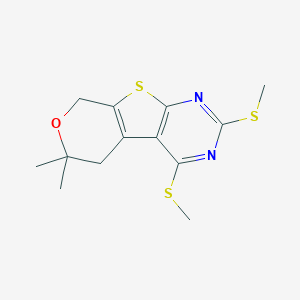molecular formula C13H16N2OS3 B439627 12,12-dimethyl-3,5-bis(methylsulfanyl)-11-oxa-8-thia-4,6-diazatricyclo[7.4.0.02,7]trideca-1(9),2(7),3,5-tetraene CAS No. 327170-36-5