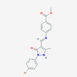 molecular formula C19H16BrN3O3 B439742 METHYL 4-({[1-(4-BROMOPHENYL)-3-METHYL-5-OXO-1,5-DIHYDRO-4H-PYRAZOL-4-YLIDEN]METHYL}AMINO)BENZOATE 
