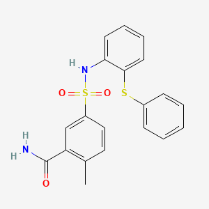 molecular formula C20H18N2O3S2 B4397429 2-Methyl-5-[(2-phenylsulfanylphenyl)sulfamoyl]benzamide 