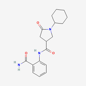 molecular formula C18H23N3O3 B4397623 N-(2-carbamoylphenyl)-1-cyclohexyl-5-oxopyrrolidine-3-carboxamide 