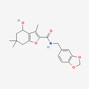 molecular formula C20H23NO5 B4397651 N-(1,3-benzodioxol-5-ylmethyl)-4-hydroxy-3,6,6-trimethyl-4,5,6,7-tetrahydro-1-benzofuran-2-carboxamide 