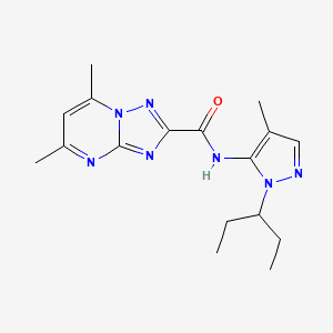 molecular formula C17H23N7O B4398256 N-[1-(1-ethylpropyl)-4-methyl-1H-pyrazol-5-yl]-5,7-dimethyl[1,2,4]triazolo[1,5-a]pyrimidine-2-carboxamide 
