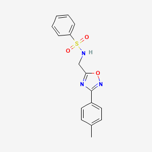 molecular formula C16H15N3O3S B4398556 N-{[3-(4-methylphenyl)-1,2,4-oxadiazol-5-yl]methyl}benzenesulfonamide 