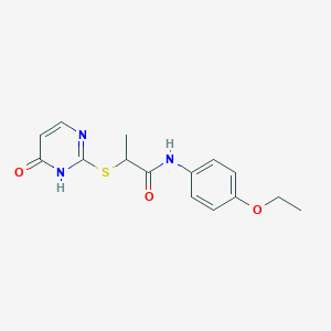 molecular formula C15H17N3O3S B4399353 N-(4-ethoxyphenyl)-2-[(4-hydroxy-2-pyrimidinyl)thio]propanamide 