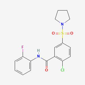 molecular formula C17H16ClFN2O3S B4399385 2-chloro-N-(2-fluorophenyl)-5-(1-pyrrolidinylsulfonyl)benzamide 