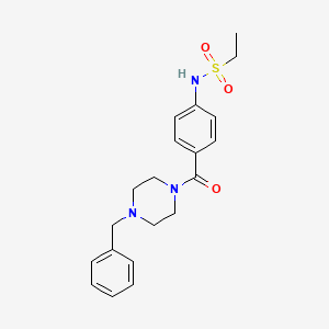 molecular formula C20H25N3O3S B4399803 N-{4-[(4-benzyl-1-piperazinyl)carbonyl]phenyl}ethanesulfonamide 