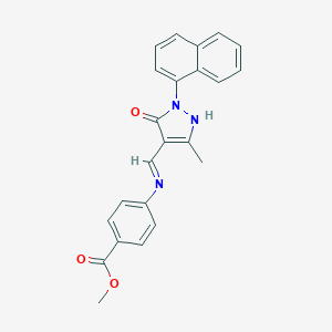 molecular formula C23H19N3O3 B440060 METHYL 4-({[3-METHYL-1-(1-NAPHTHYL)-5-OXO-1,5-DIHYDRO-4H-PYRAZOL-4-YLIDEN]METHYL}AMINO)BENZOATE 