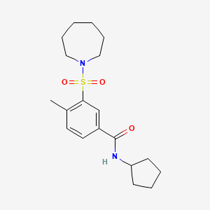 molecular formula C19H28N2O3S B4402148 3-(azepan-1-ylsulfonyl)-N-cyclopentyl-4-methylbenzamide 