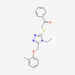 molecular formula C20H21N3O2S B4403546 2-({4-ethyl-5-[(2-methylphenoxy)methyl]-4H-1,2,4-triazol-3-yl}sulfanyl)-1-phenylethanone 