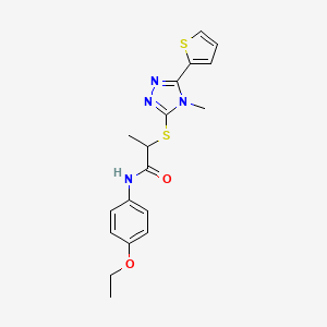 molecular formula C18H20N4O2S2 B4403850 N-(4-ethoxyphenyl)-2-{[4-methyl-5-(2-thienyl)-4H-1,2,4-triazol-3-yl]thio}propanamide 