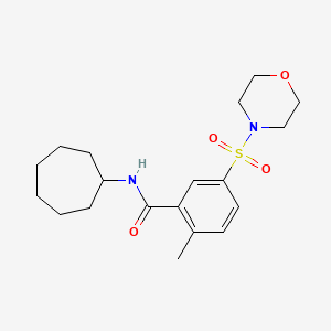 molecular formula C19H28N2O4S B4404522 N-cycloheptyl-2-methyl-5-morpholin-4-ylsulfonylbenzamide 