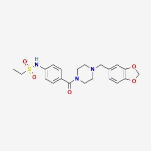 molecular formula C21H25N3O5S B4404593 N-(4-{[4-(1,3-benzodioxol-5-ylmethyl)-1-piperazinyl]carbonyl}phenyl)ethanesulfonamide 