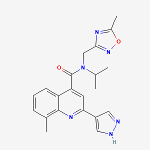 molecular formula C21H22N6O2 B4404659 N-isopropyl-8-methyl-N-[(5-methyl-1,2,4-oxadiazol-3-yl)methyl]-2-(1H-pyrazol-4-yl)quinoline-4-carboxamide 