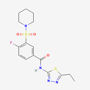 molecular formula C16H19FN4O3S2 B4406102 N-(5-ethyl-1,3,4-thiadiazol-2-yl)-4-fluoro-3-piperidin-1-ylsulfonylbenzamide 