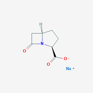 molecular formula C7H8NNaO3 B044072 (2S,5R)-7-Oxo-1-azabicyclo[3.2.0]heptane-2-carboxylic acid sodium salt CAS No. 117858-73-8