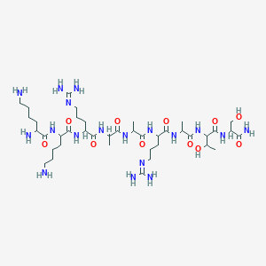 molecular formula C40H78N18O11 B044076 2,6-diamino-N-[6-amino-1-[[1-[[1-[[1-[[1-[[1-[[1-[(1-amino-3-hydroxy-1-oxopropan-2-yl)amino]-3-hydroxy-1-oxobutan-2-yl]amino]-1-oxopropan-2-yl]amino]-5-(diaminomethylideneamino)-1-oxopentan-2-yl]amino]-1-oxopropan-2-yl]amino]-1-oxopropan-2-yl]amino]-5-(diaminomethylideneamino)-1-oxopentan-2-yl]amino]-1-oxohexan-2-yl]hexanamide CAS No. 119386-39-9