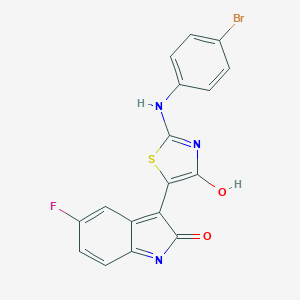 molecular formula C17H9BrFN3O2S B440859 3-[(2Z,5Z)-2-[(4-BROMOPHENYL)IMINO]-4-OXO-1,3-THIAZOLIDIN-5-YLIDENE]-5-FLUORO-2,3-DIHYDRO-1H-INDOL-2-ONE 