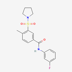 molecular formula C18H19FN2O3S B4411635 N-(3-fluorophenyl)-4-methyl-3-pyrrolidin-1-ylsulfonylbenzamide 