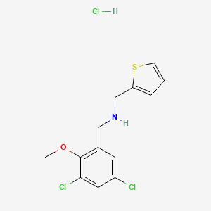 molecular formula C13H14Cl3NOS B4412101 N-[(3,5-dichloro-2-methoxyphenyl)methyl]-1-thiophen-2-ylmethanamine;hydrochloride 