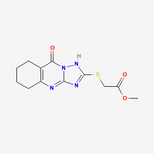 molecular formula C12H14N4O3S B4412224 Methyl [(9-hydroxy-5,6,7,8-tetrahydro[1,2,4]triazolo[5,1-b]quinazolin-2-yl)sulfanyl]acetate 