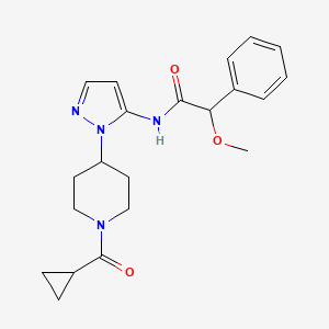 molecular formula C21H26N4O3 B4412979 N-{1-[1-(cyclopropylcarbonyl)-4-piperidinyl]-1H-pyrazol-5-yl}-2-methoxy-2-phenylacetamide 