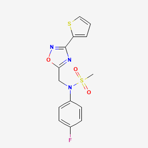 molecular formula C14H12FN3O3S2 B4414168 N-(4-fluorophenyl)-N-{[3-(thiophen-2-yl)-1,2,4-oxadiazol-5-yl]methyl}methanesulfonamide 