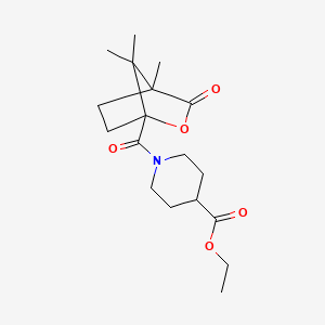 molecular formula C18H27NO5 B4415320 Ethyl 1-[(4,7,7-trimethyl-3-oxo-2-oxabicyclo[2.2.1]hept-1-yl)carbonyl]piperidine-4-carboxylate 