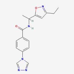 molecular formula C16H17N5O2 B4415940 N-[1-(3-ethylisoxazol-5-yl)ethyl]-4-(4H-1,2,4-triazol-4-yl)benzamide 