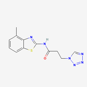 molecular formula C12H12N6OS B4416309 N-(4-methyl-1,3-benzothiazol-2-yl)-3-(1H-tetrazol-1-yl)propanamide 